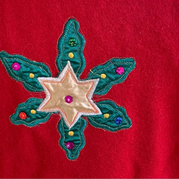 KEREN HART Heavyweight Wool Christmas Jacket Blazer Size L Sequin Embroidered - Picture 4 of 8